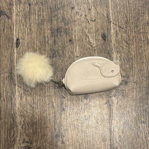 Cream Cat Themed Coin Purse with Fluffy Keychain